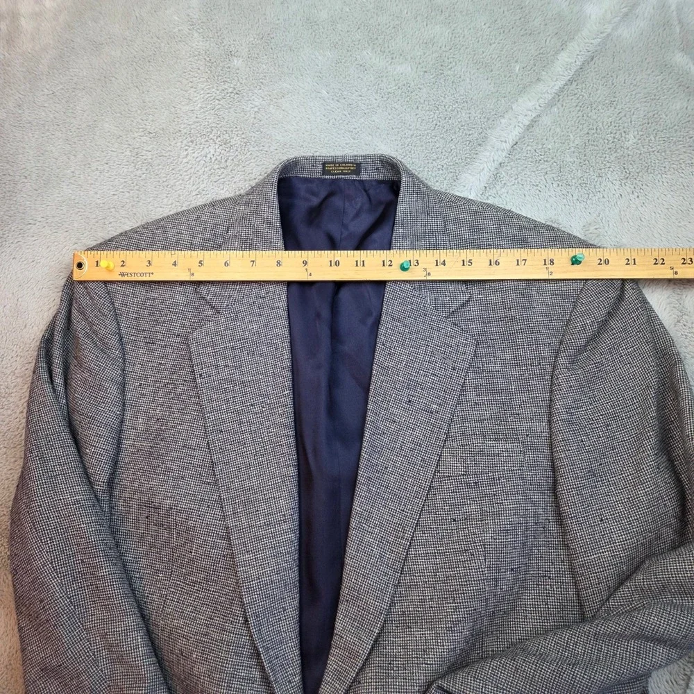 Vintage Robert Stock Silk Blazer Mens 42R Blue White Micro Check‎ Sport Coat